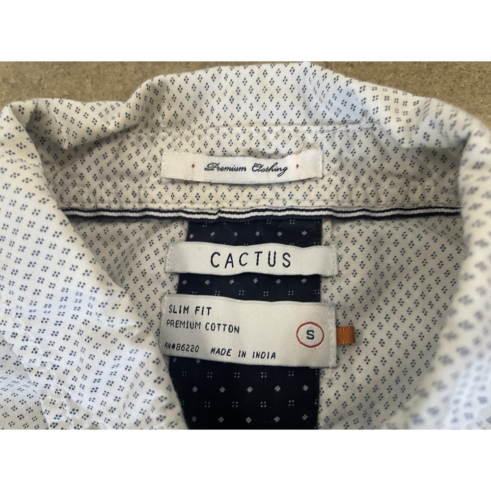 Cactus Man Modern Slim Fit Button Down Shirt Sz S White Cotton Geometric Print - Picture 3 of 9